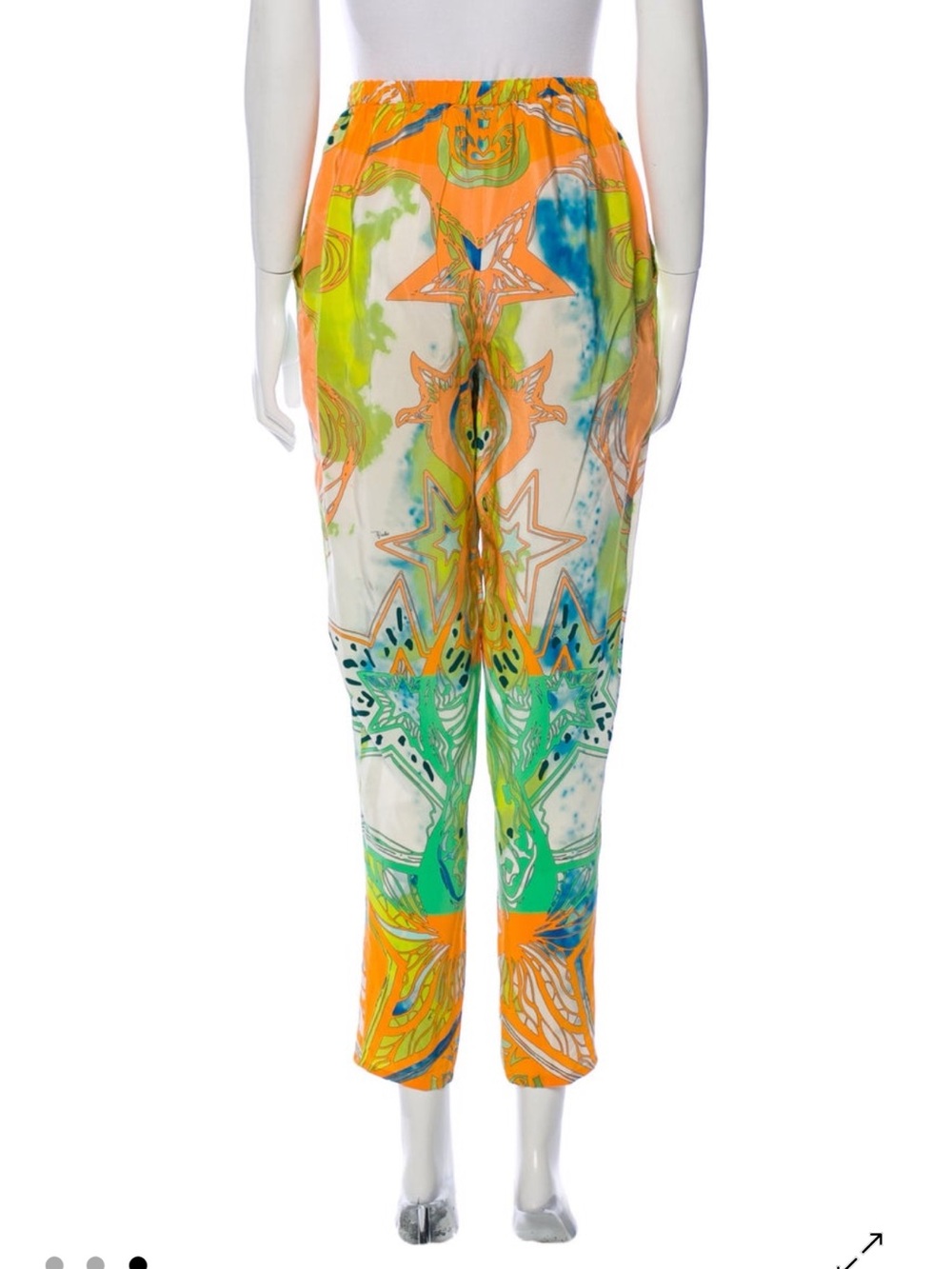 Emilio Pucci Orange, Green & Blue Star-Print Cropped Silk Trousers